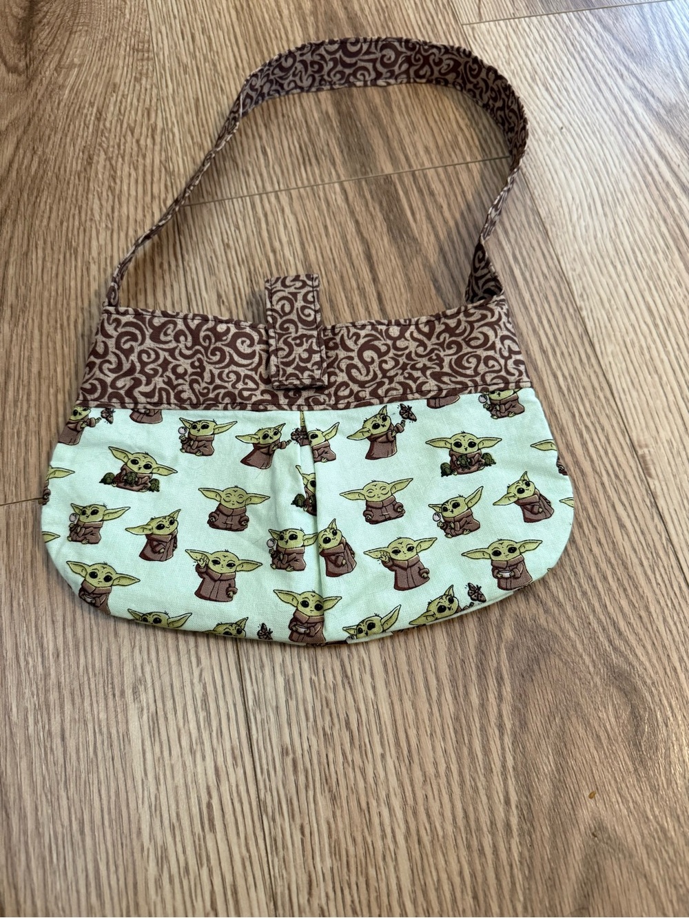 Brown & Mint Green Yoda Print Shoulder Bag for Kids